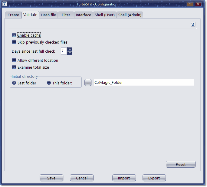 Screenshot: Configuration tab validate