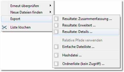 Bildschirmfoto: Resultate exportieren