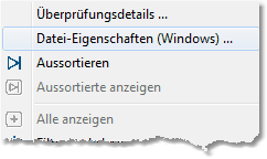 Bildschirmfoto: Dateieigenschaften Menü