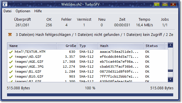 Bildschirmfoto: Überprüfungssstatus