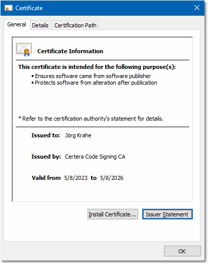 Screenshot: Certificate - Tabsheet General