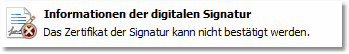 Bildschirmfoto: Signatur Fehler