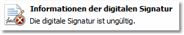 Bildschirmfoto: Ungültige Signatur