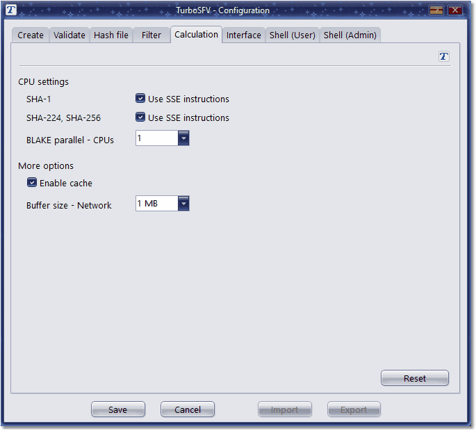 Screenshot: Configuration tab calculation