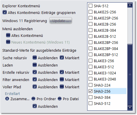 Bildschirmfoto: Standard-Hashtyp