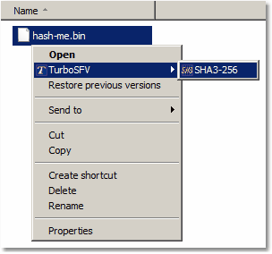 Screenshot: Context menu default hash type