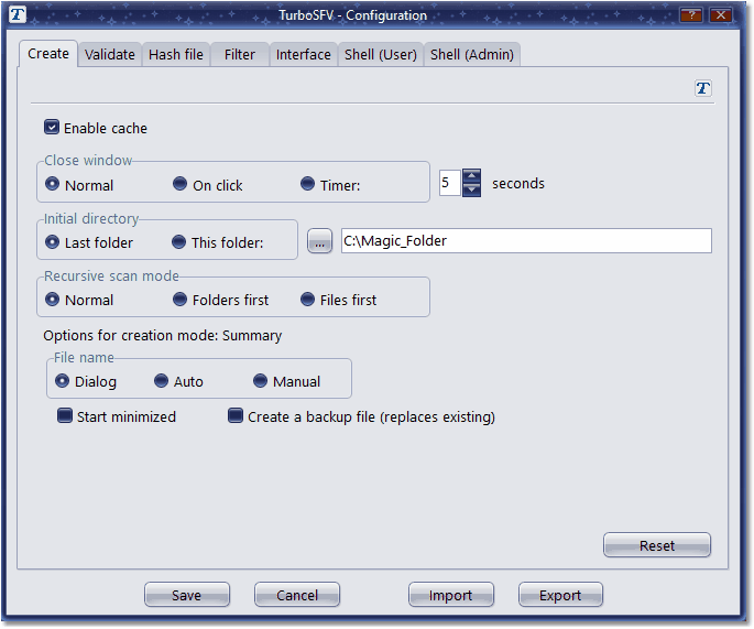 Screenshot: Configuration tab create