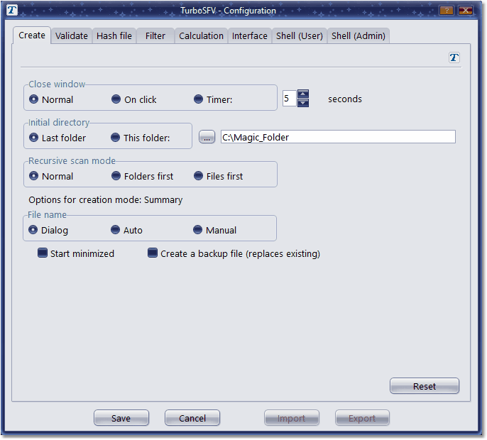 Screenshot: Configuration tab create