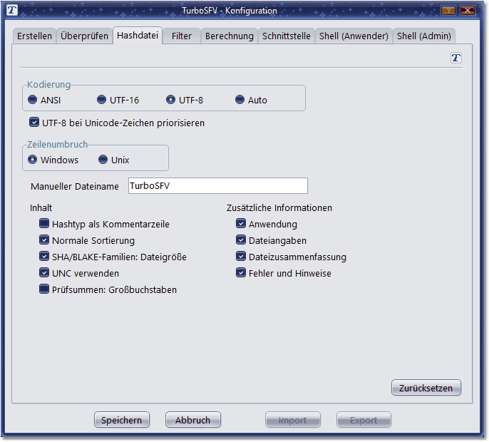 Bildschirmfoto: Unicode Standardkodierung