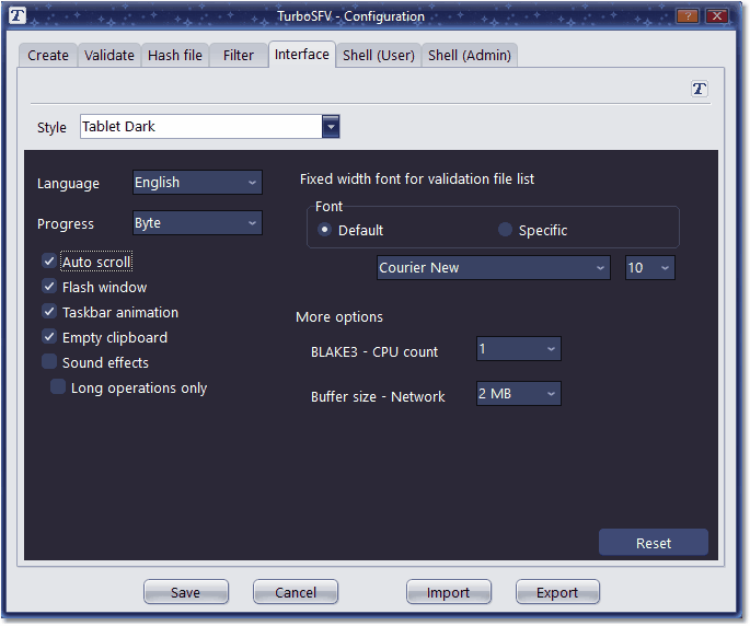 Screenshot: Configuration tab interface