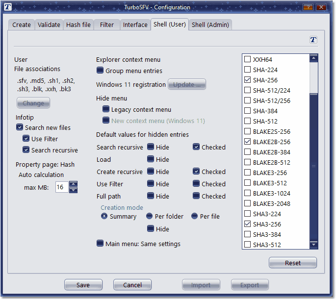 Screenshot: Configuration tab shell (user)
