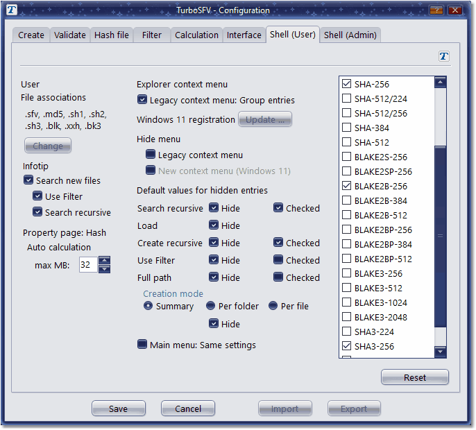 Screenshot: Configuration tab shell (user)