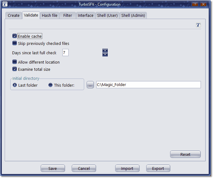 Screenshot: Configuration tab validate