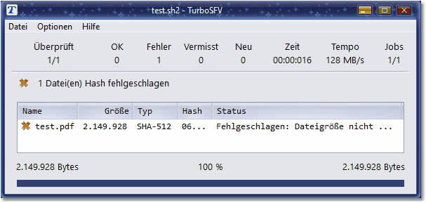 Bildschirmfoto: Dateigrösse vergleichen