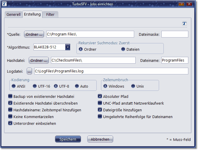 Bildschirmfoto: Service-Jobtyp Erstellung