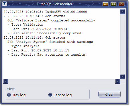 Screenshot: Service tray log