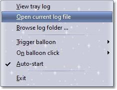 Screenshot: Service context menu tray