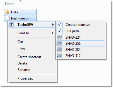 Screenshot: Context menu create