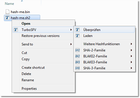 Bildschirmfoto: Kontextmenü überprüfen