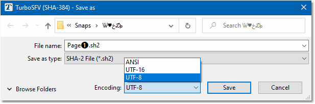 Screenshot: Unicode select encoding