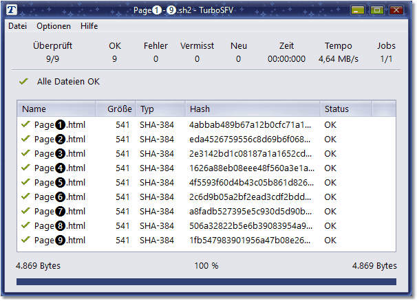 Bildschirmfoto: Unicode Dateien verifizieren